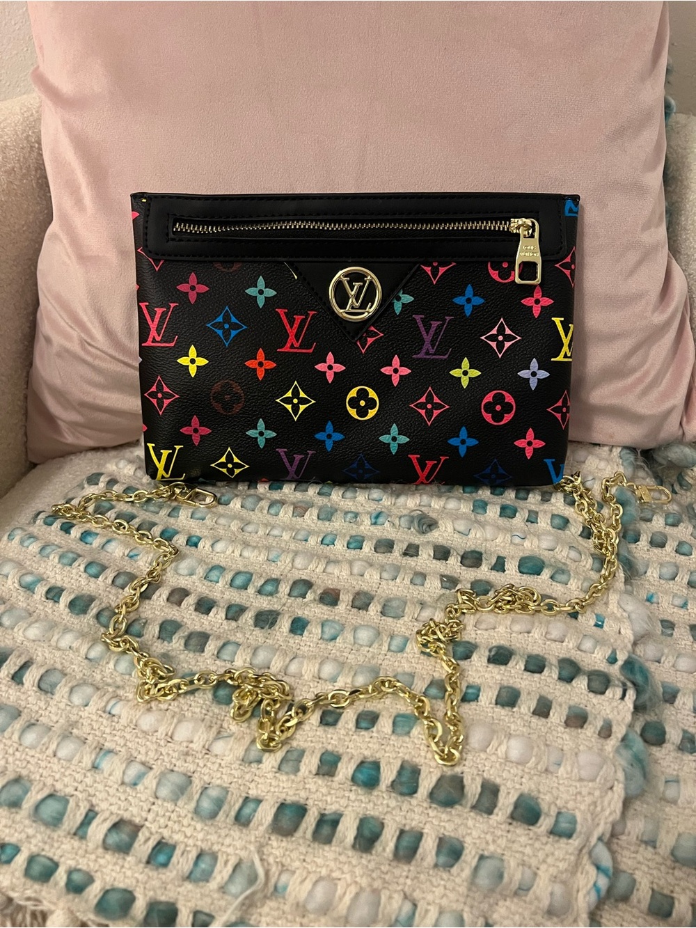 INSPIRED Black Multicolor Monogram Crossbody Clutch
